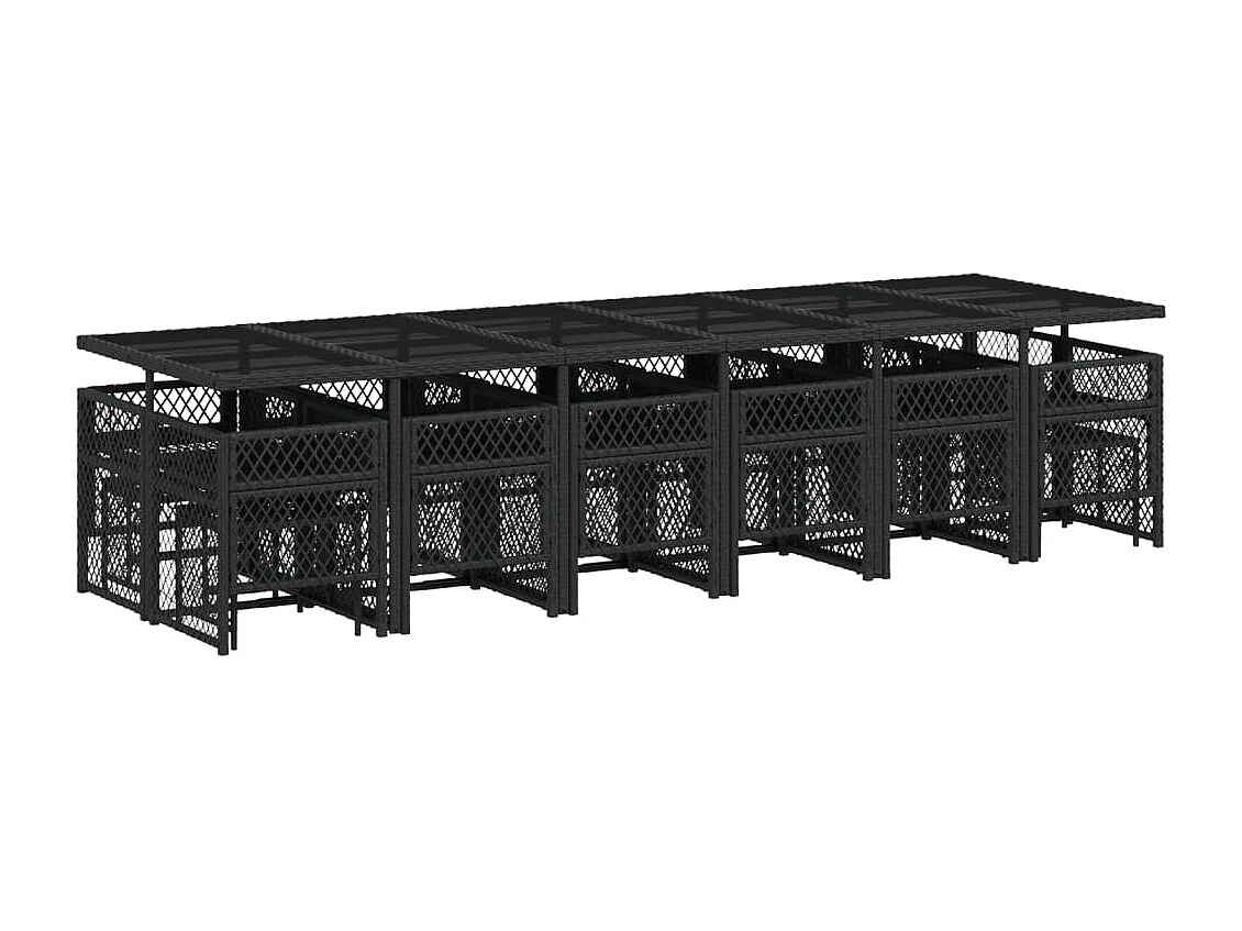 Set da Pranzo da Giardino 17 pz con Cuscini Nero in Polyrattan