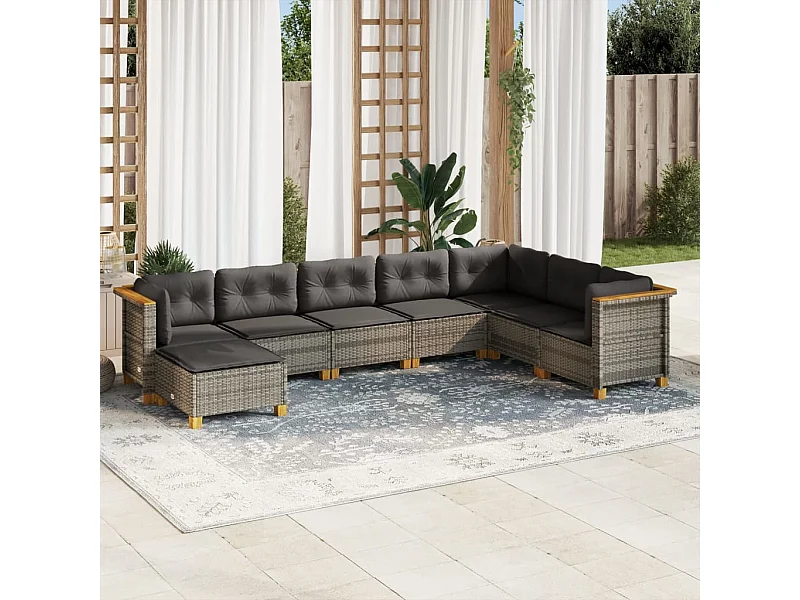 Salon de jardin 8 pcs avec coussins gris résine tressée