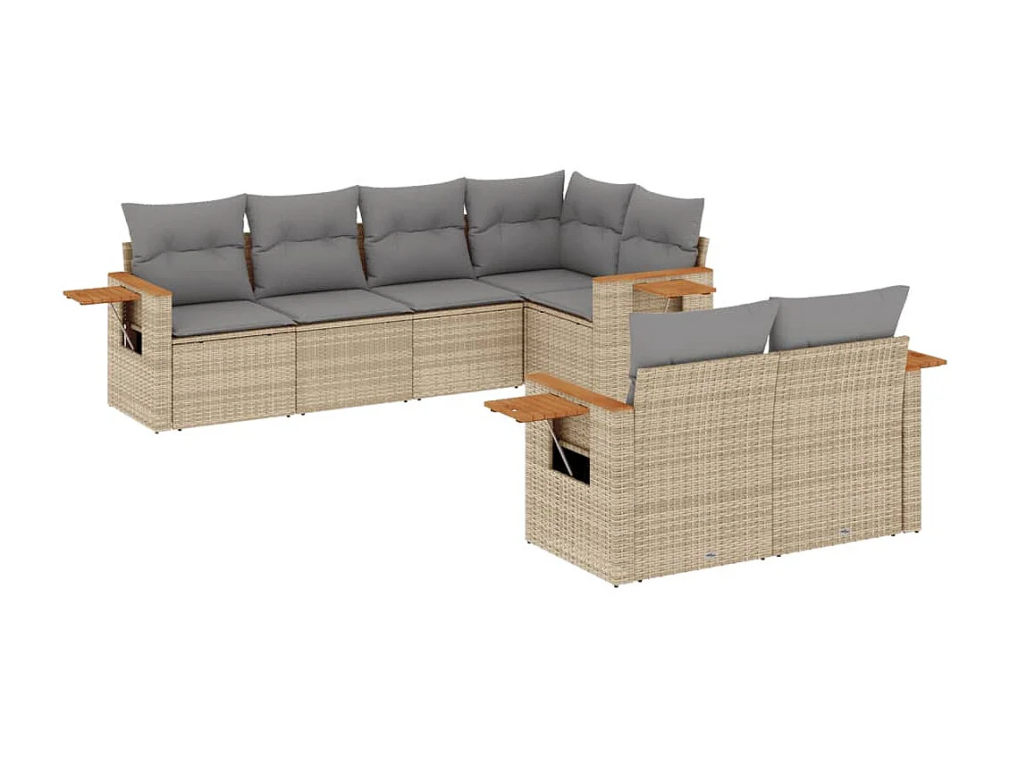 Salon de jardin avec coussins 7 pcs beige résine tressée