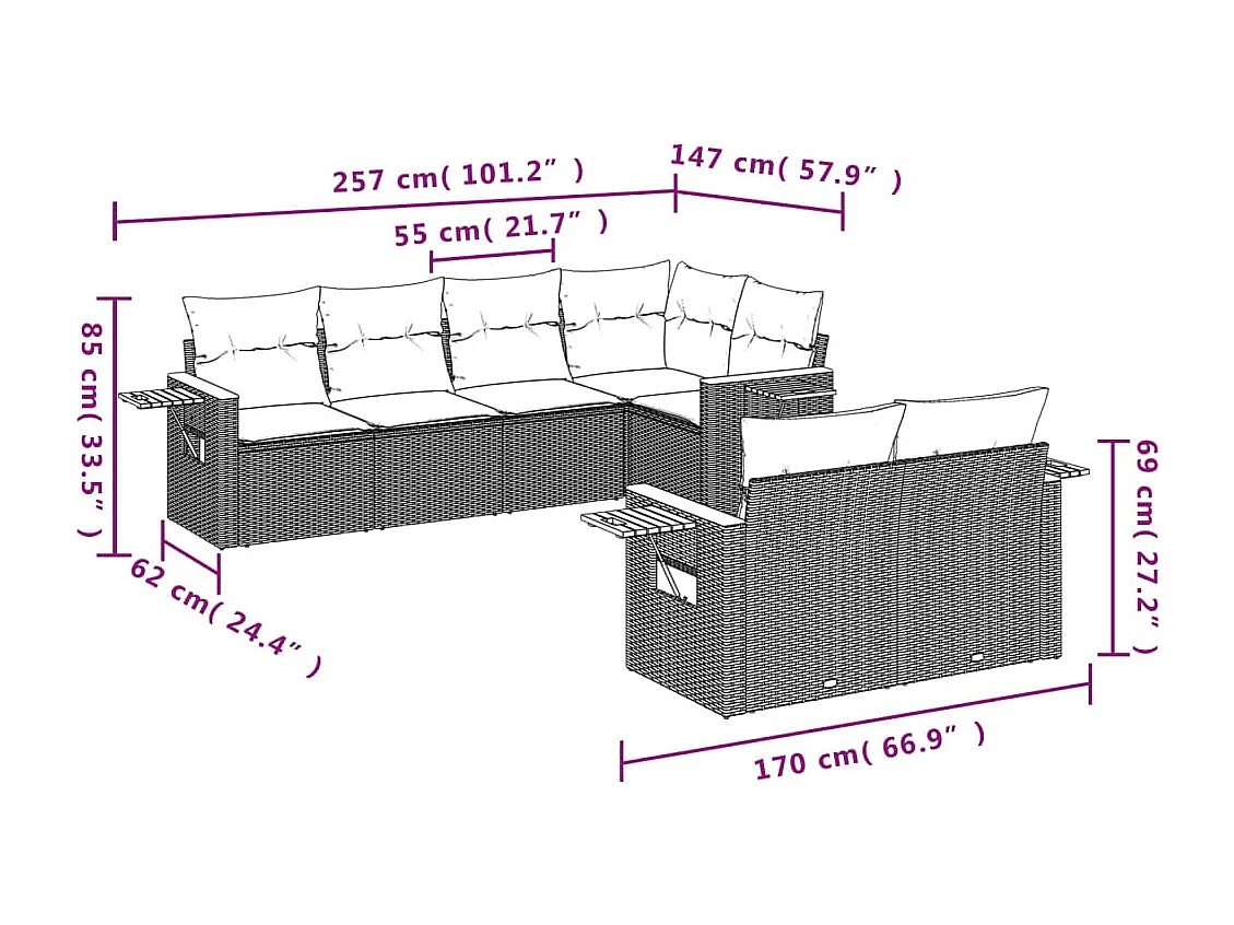 Salon de jardin avec coussins 7 pcs beige résine tressée