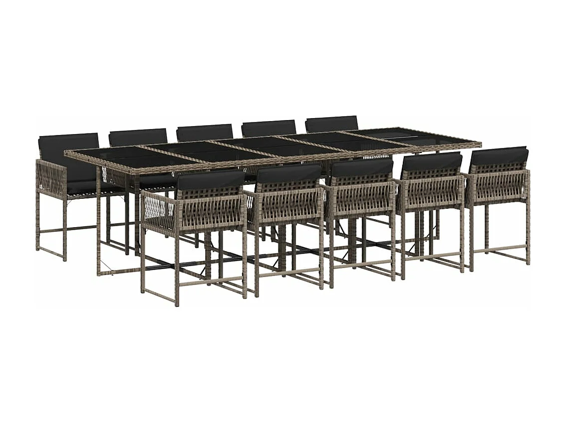 Ensemble à manger de jardin 11pcs avec coussins gris poly rotin