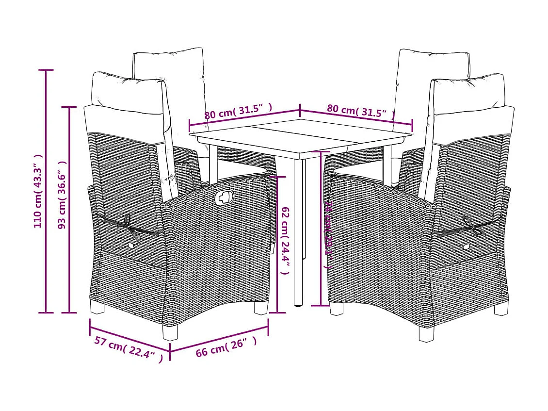 Ensemble à manger de jardin coussins 5 pcs mélange beige rotin