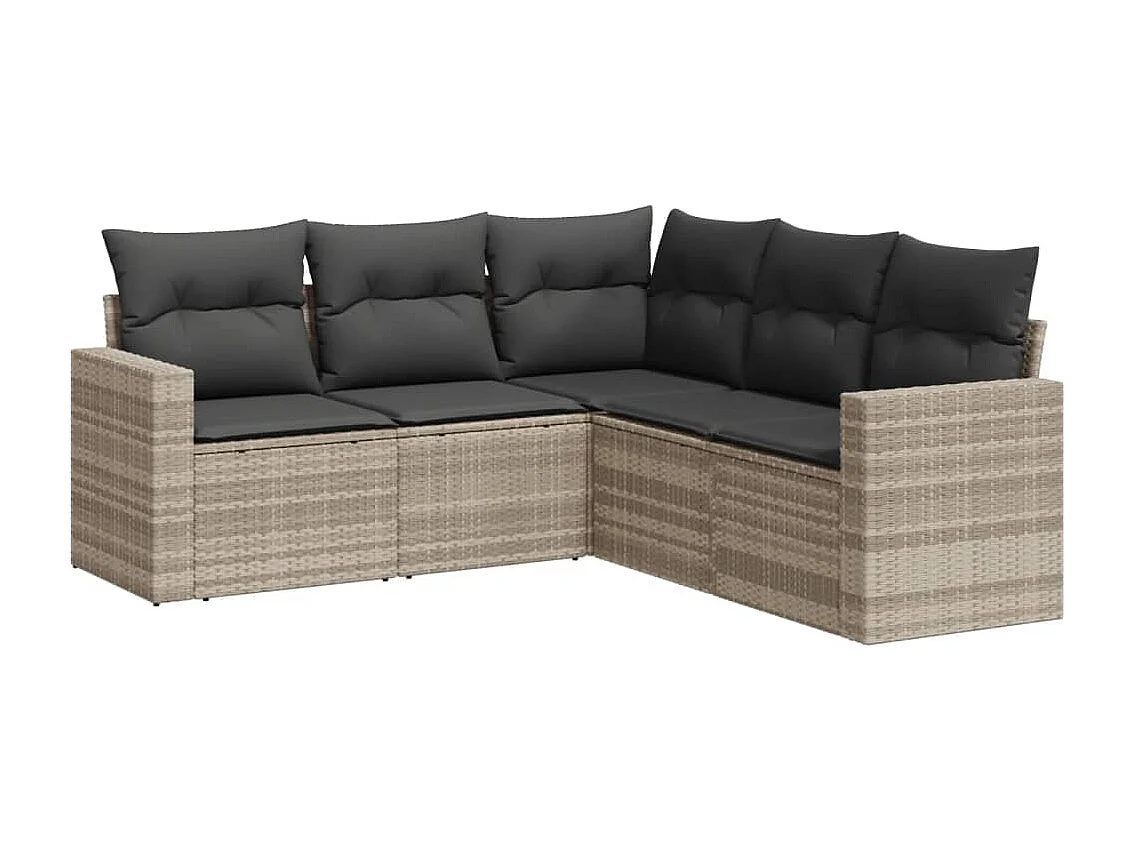 5-tlg. Garten-Sofagarnitur mit Kissen Hellgrau Poly Rattan