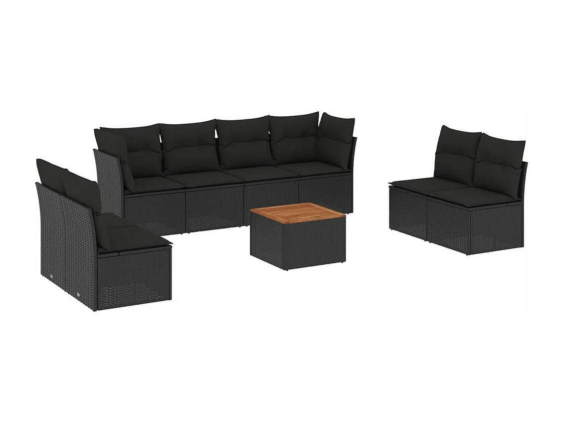 9-tlg. Garten-Sofagarnitur mit Kissen Schwarz Poly Rattan