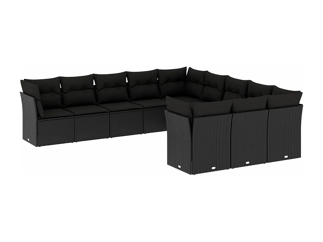 Set Divani da Giardino 11 pz con Cuscini in Polyrattan Nero