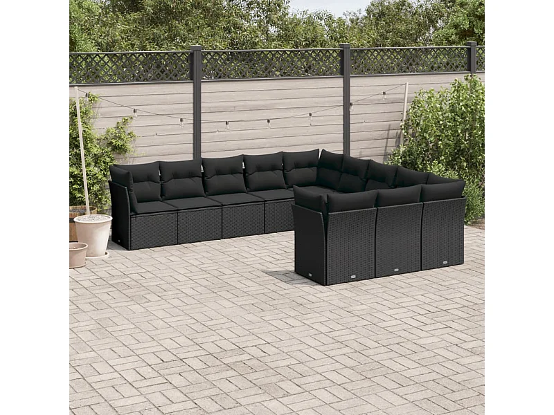 Set Divani da Giardino 11 pz con Cuscini in Polyrattan Nero