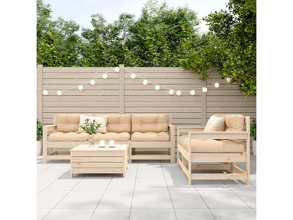 Salon de jardin 6 pcs bois de pin massif