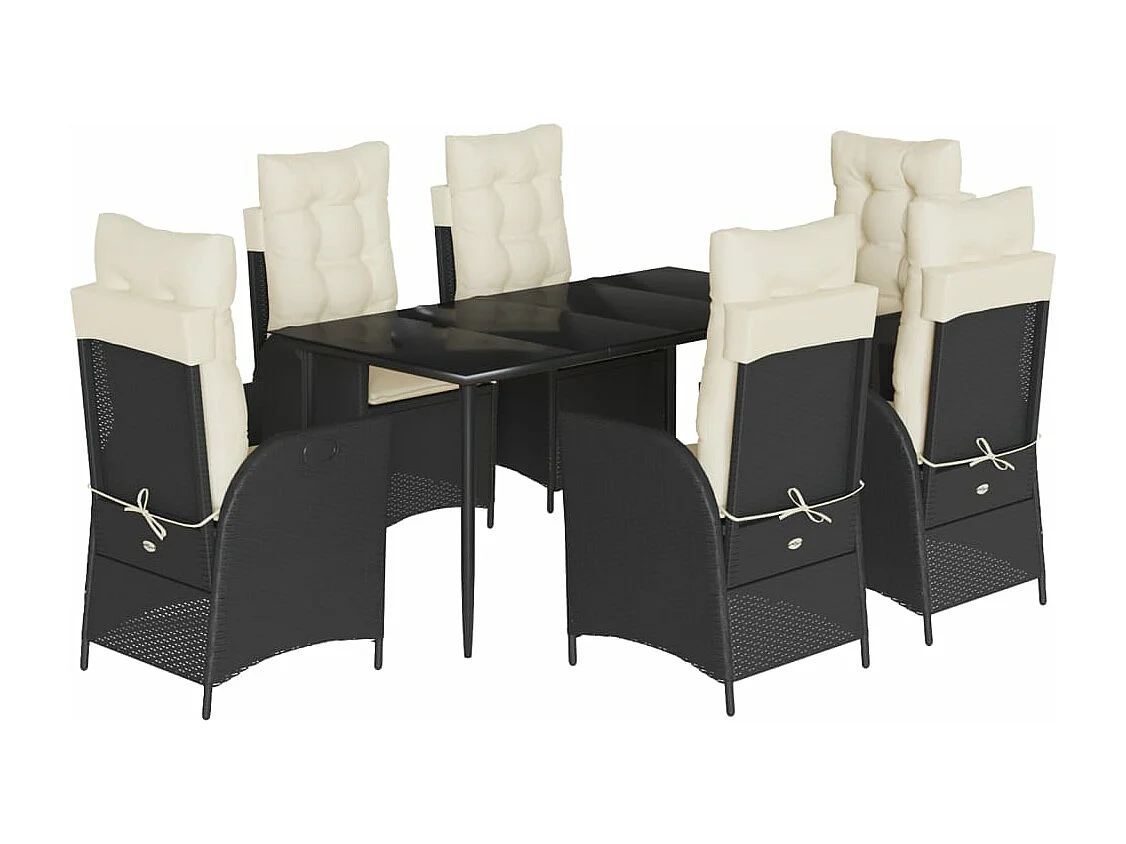 Set da Pranzo da Giardino 7 pz Nero con Cuscini in Polyrattan