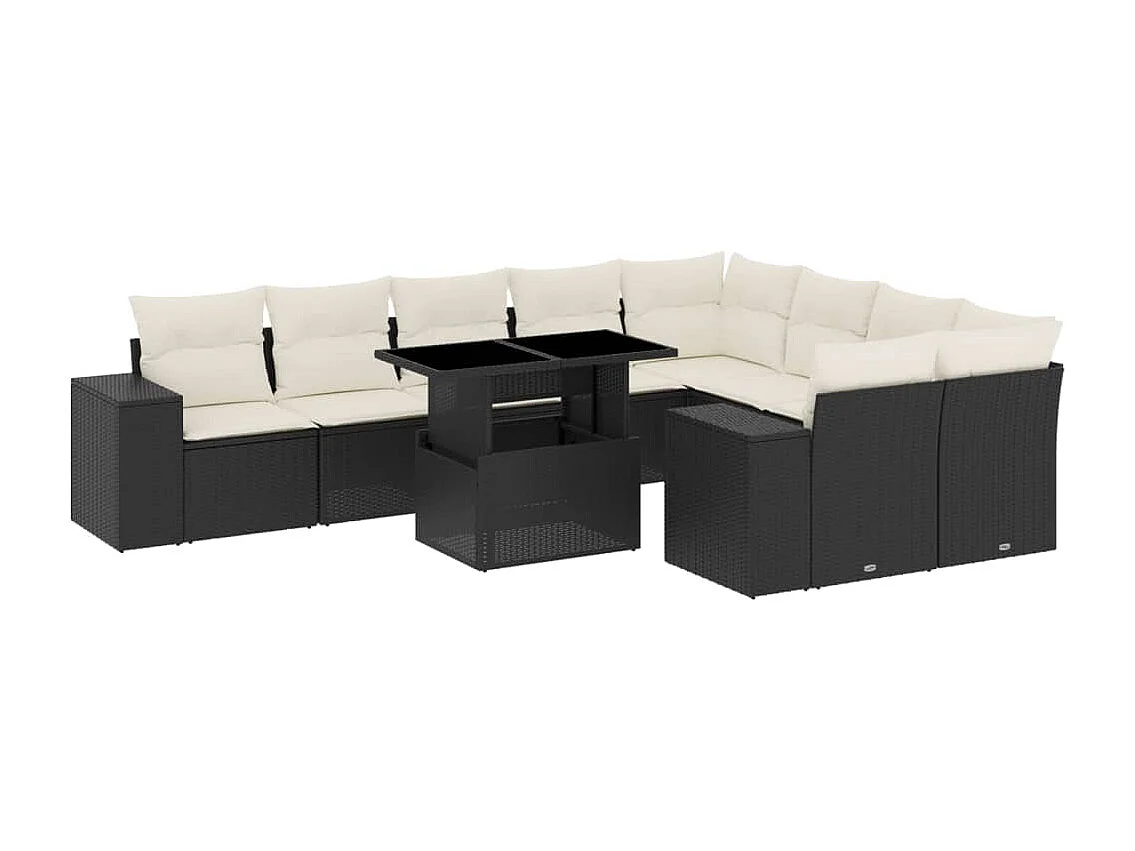 Salon de jardin 10 pcs avec coussins noir résine tressée