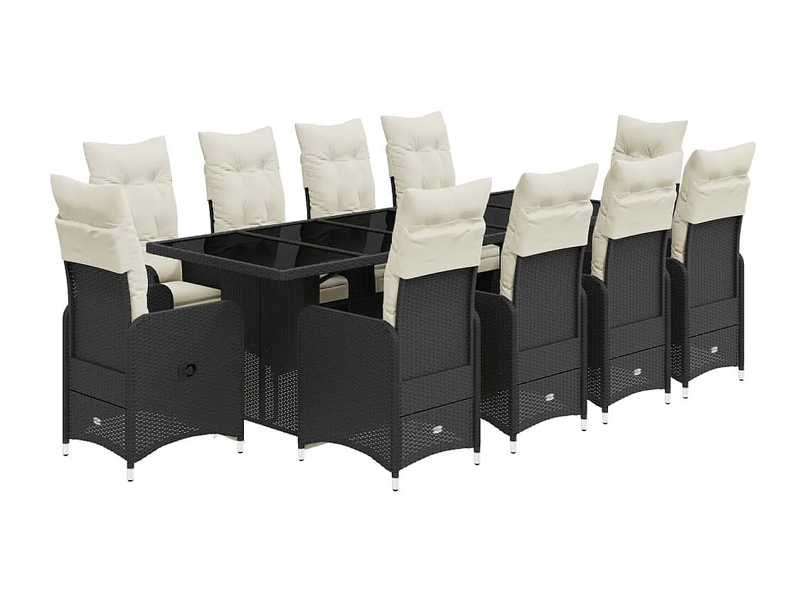 11 pcs conjunto de bistrô p/ jardim c/ almofadões vime PE preto