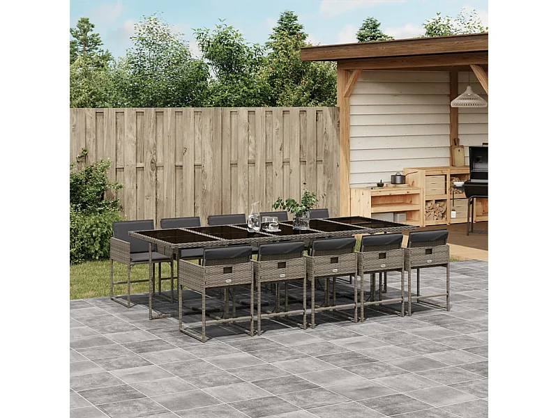 Ensemble à manger de jardin 11pcs avec coussins gris poly rotin
