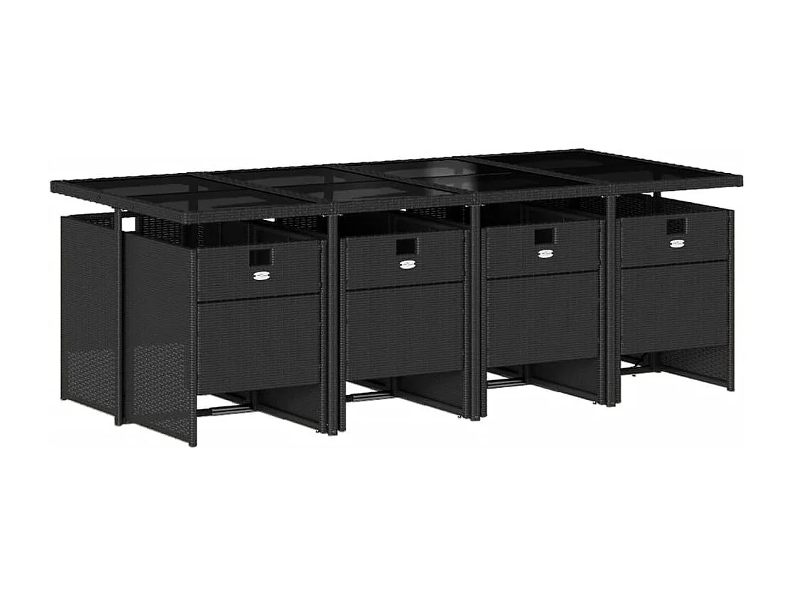 Set da Pranzo da Giardino 9 pz con Cuscini Nero in Polyrattan