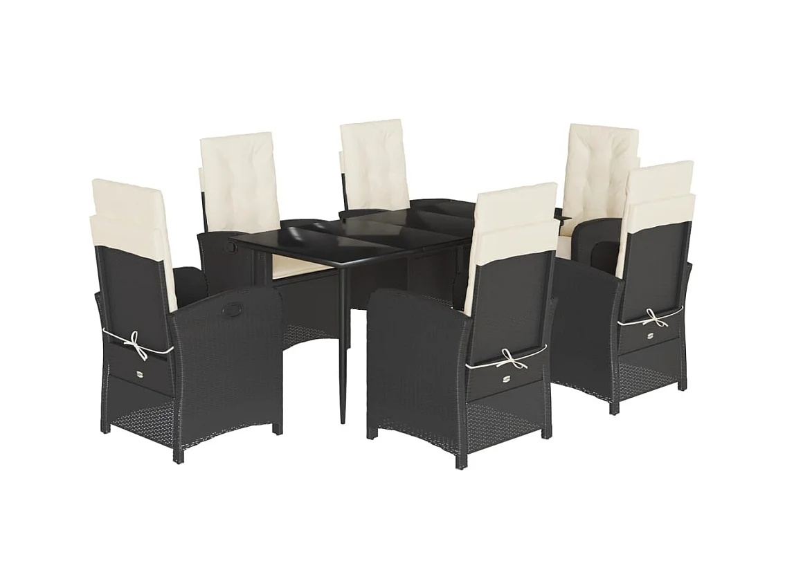7-delige Tuinset met kussens poly rattan zwart