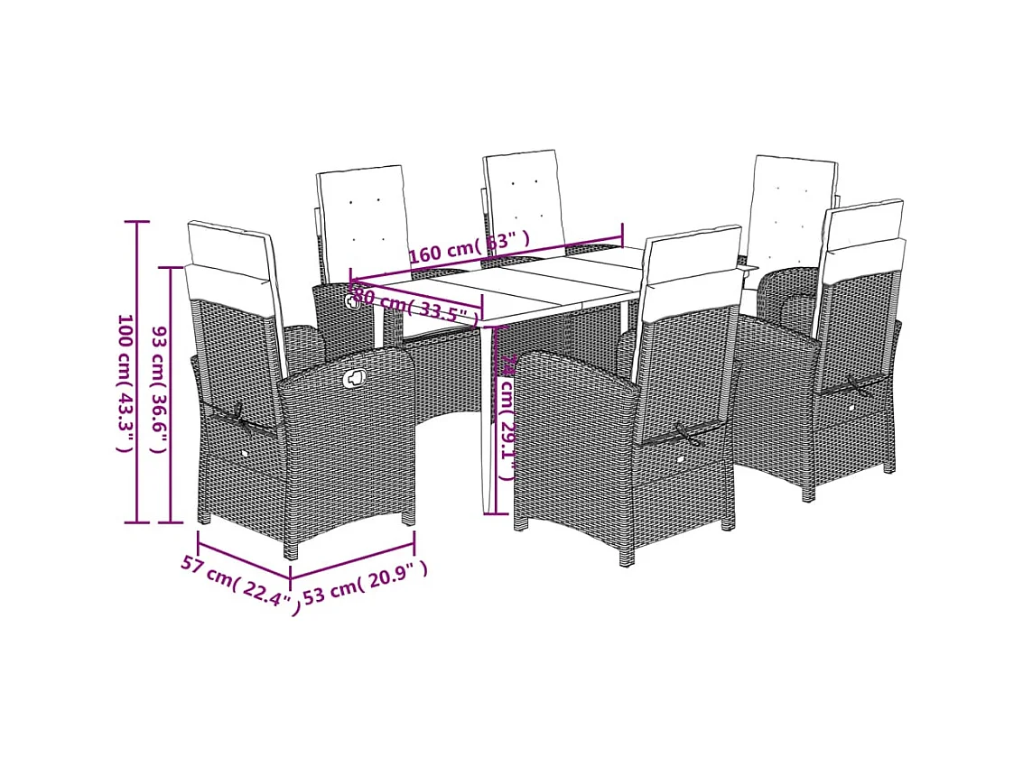 7-delige Tuinset met kussens poly rattan zwart