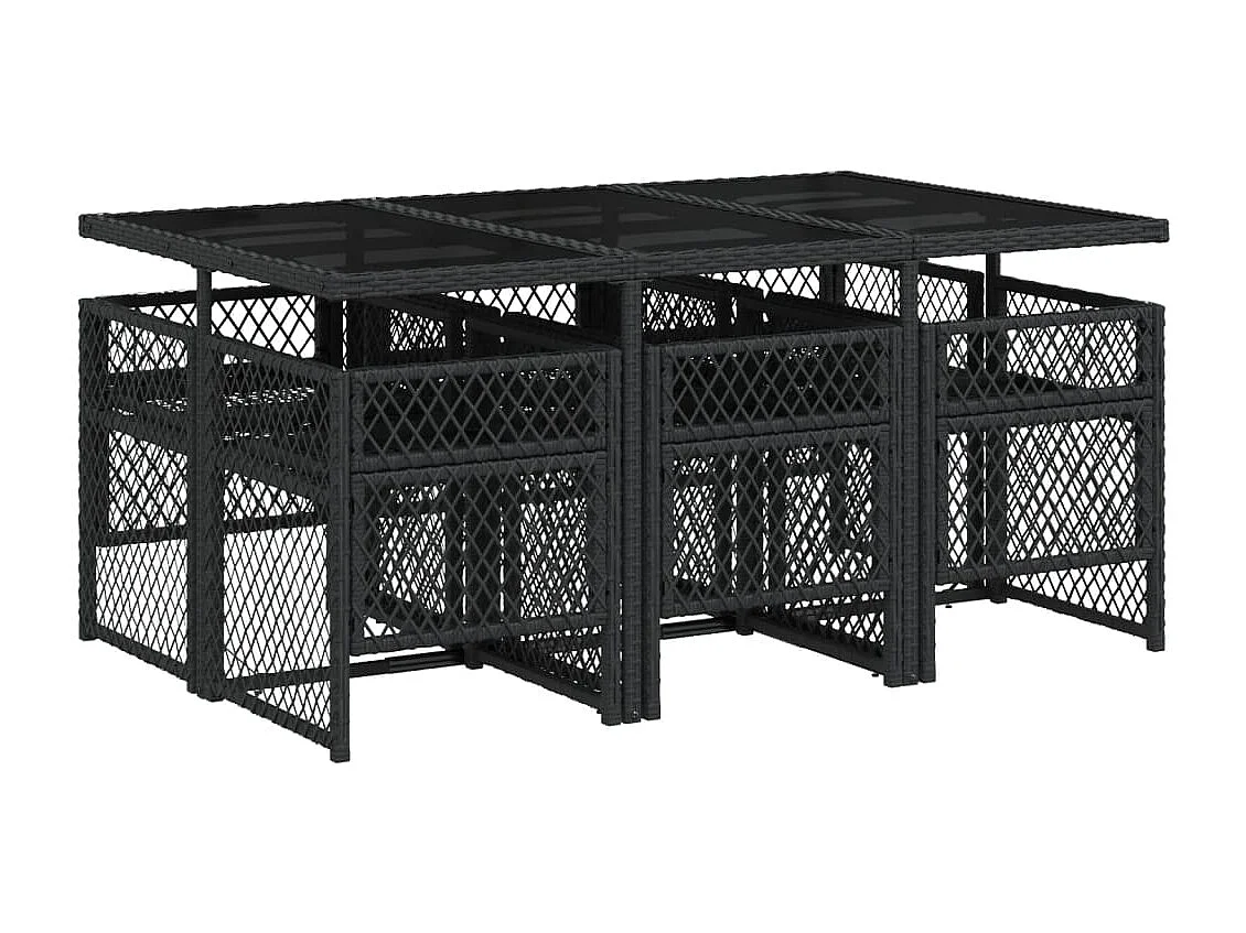 Ensemble à manger de jardin coussins 7 pcs noir résine tressée