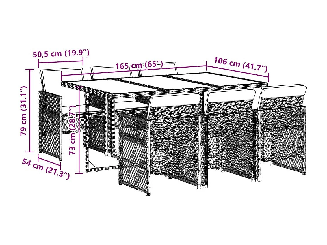 Ensemble à manger de jardin coussins 7 pcs noir résine tressée