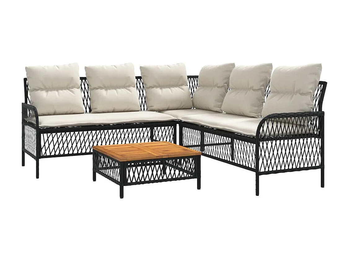 2 pcs conjunto sofás de jardim com almofadões vime PE preto