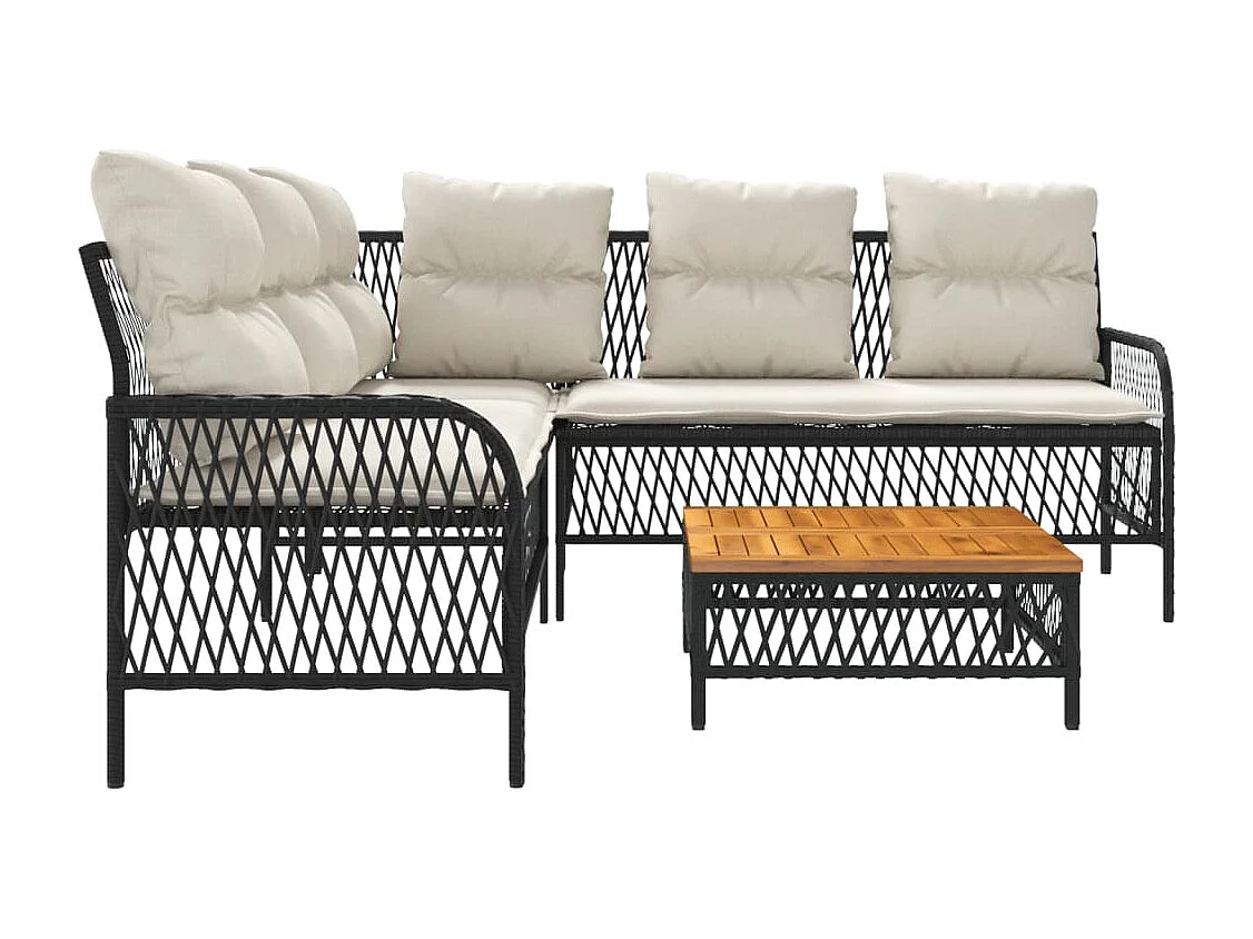 2 pcs conjunto sofás de jardim com almofadões vime PE preto