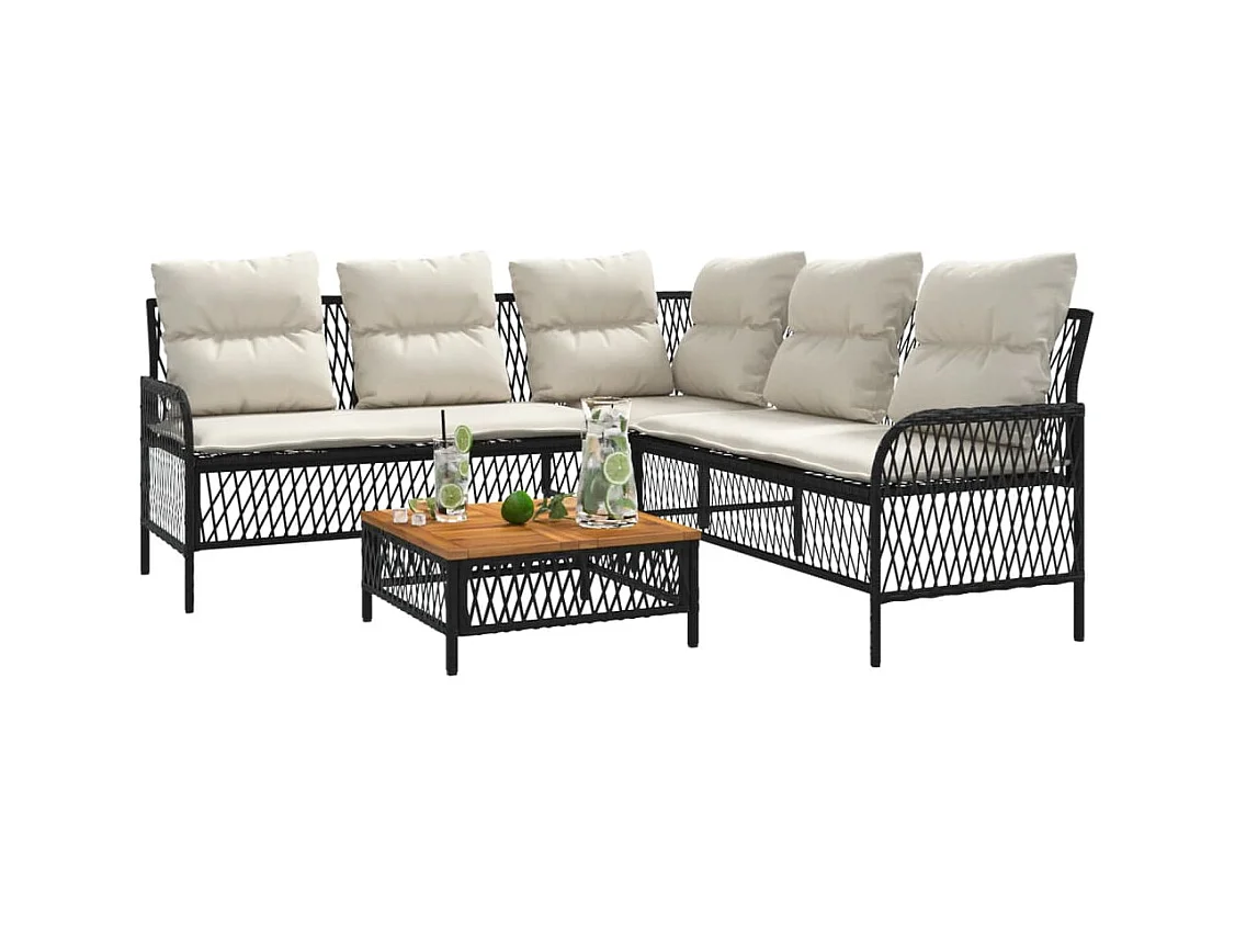 Canapés de jardin 2 pcs avec coussins Noir Résine tressée