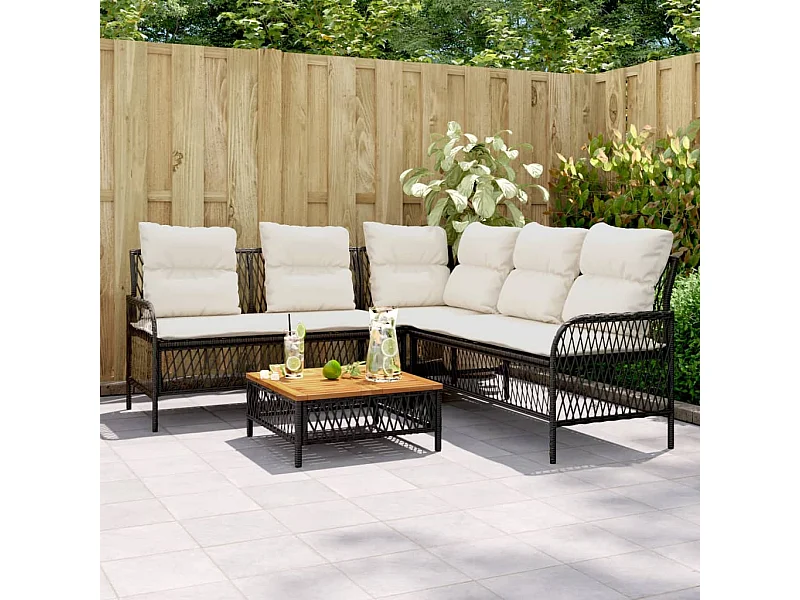 Canapés de jardin 2 pcs avec coussins Noir Résine tressée