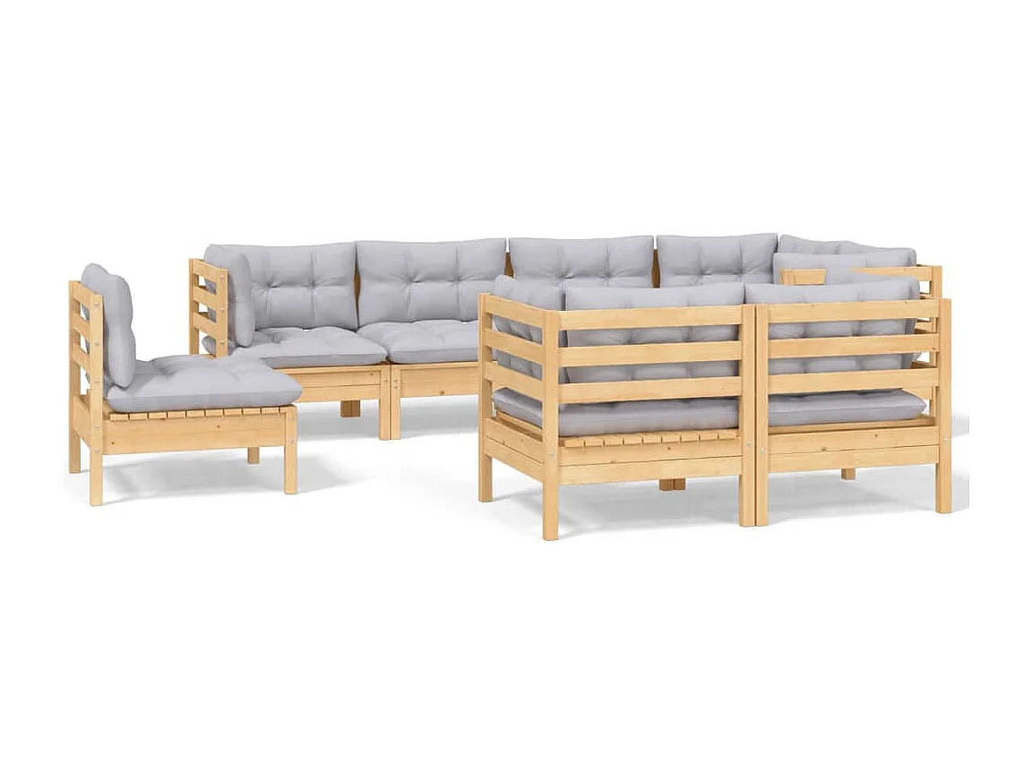 Juego de muebles de jardín 8 pzas y cojines madera maciza pino