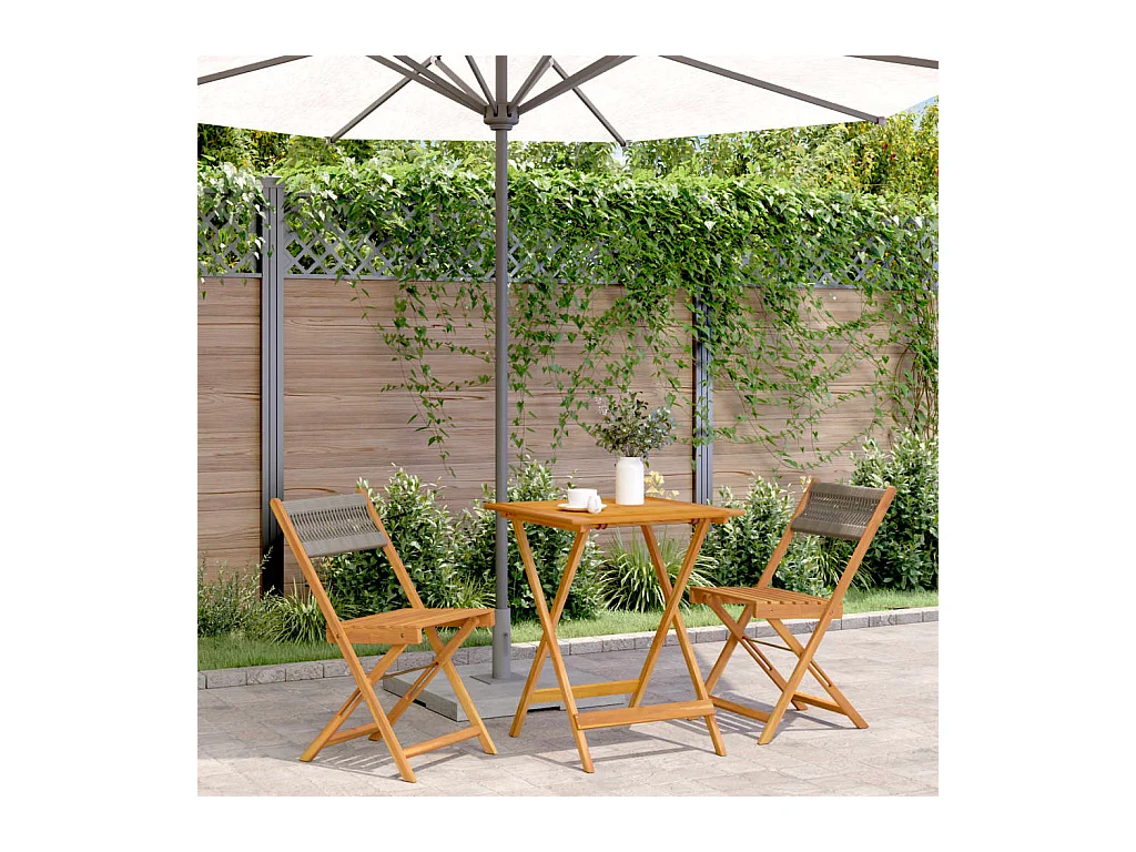 Ensemble de bistro 3 pcs gris polypropylène et bois massif