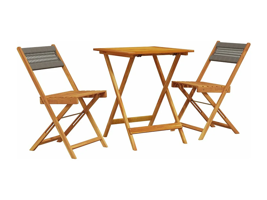 Set da Bistrot 3pz Grigio in Polipropilene e Legno Massello