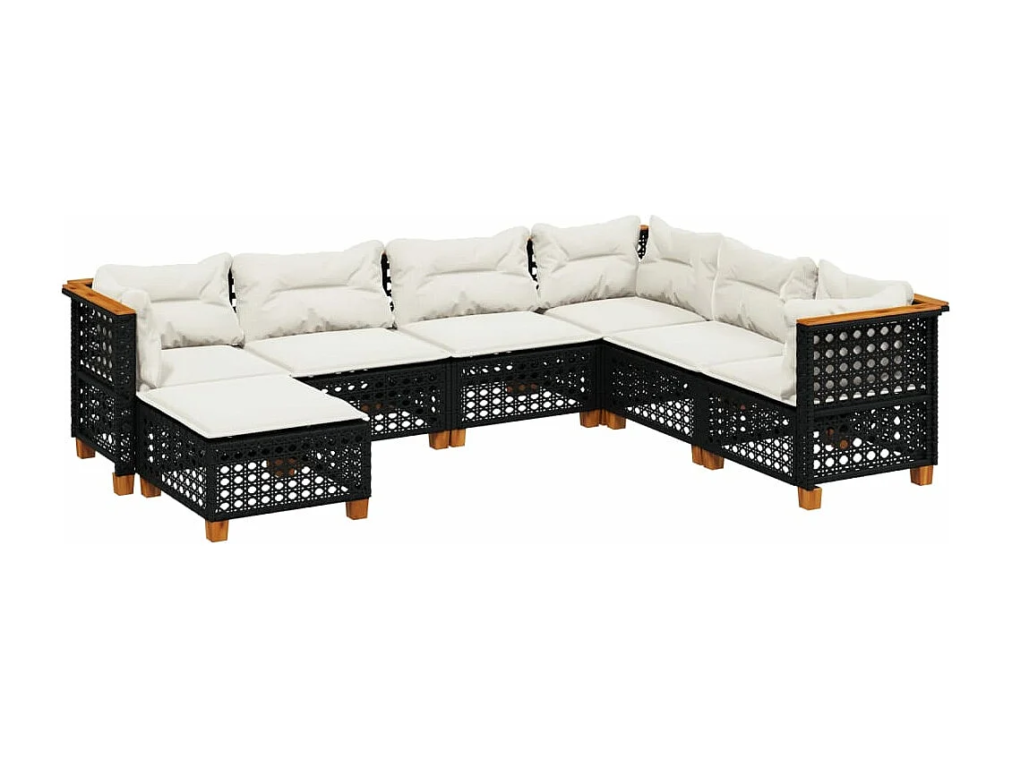 Set Divani da Giardino con Cuscini 7pz Nero Polyrattan
