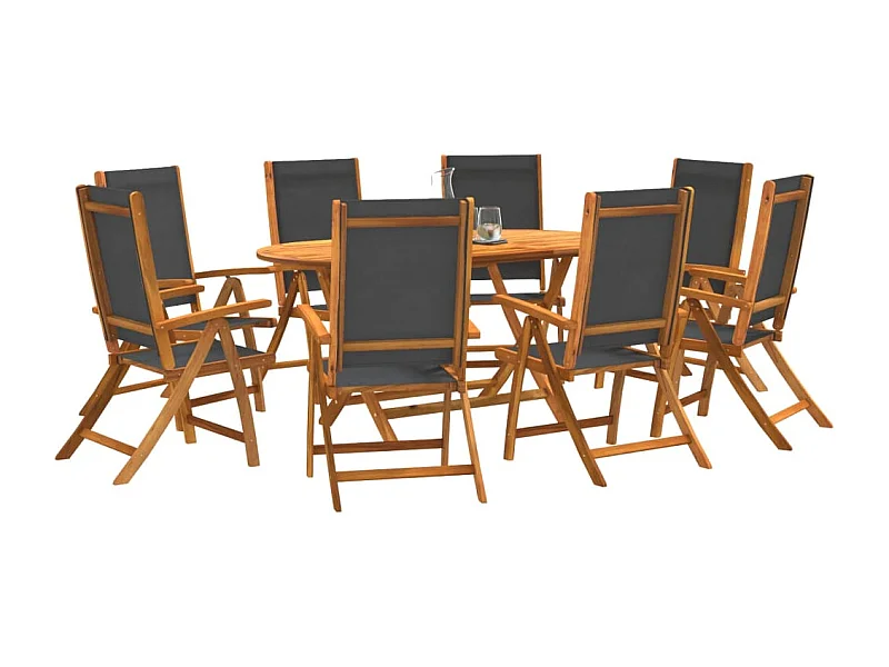 Set Pranzo da Giardino 9pz Legno Massello di Acacia e Textilene