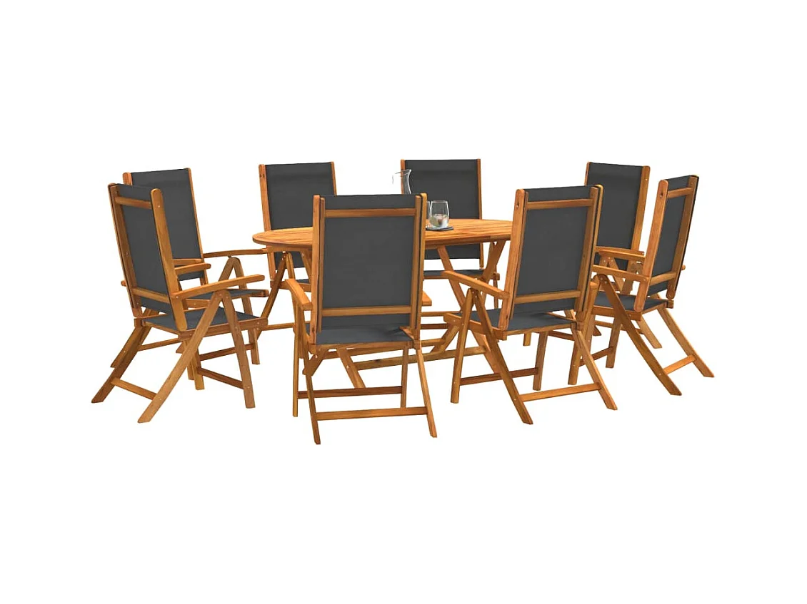 Set Pranzo da Giardino 9pz Legno Massello di Acacia e Textilene