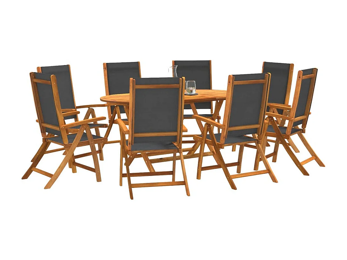 Ensemble à manger de jardin 9pcs bois d'acacia solide textilène