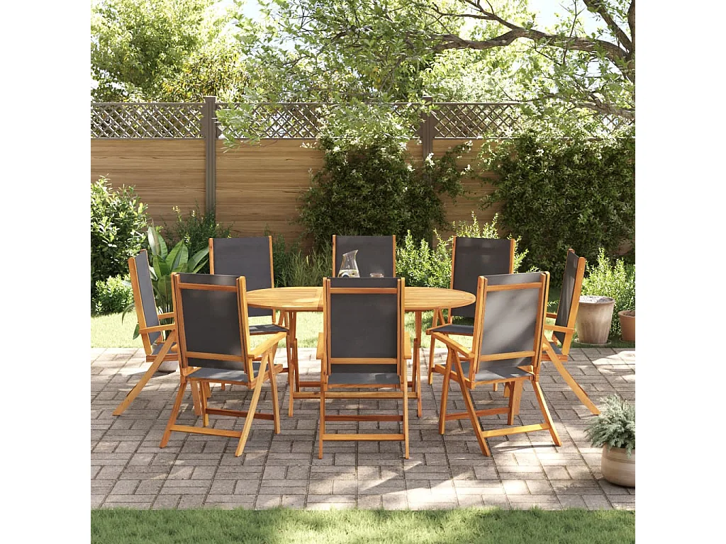 Ensemble à manger de jardin 9pcs bois d'acacia solide textilène