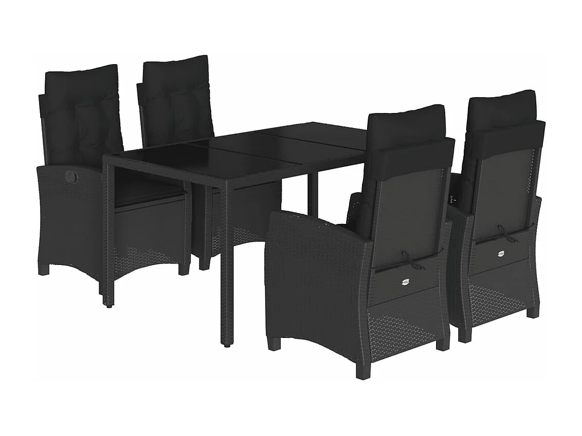 Ensemble à manger de jardin coussins 5pcs Noir Résine tressée