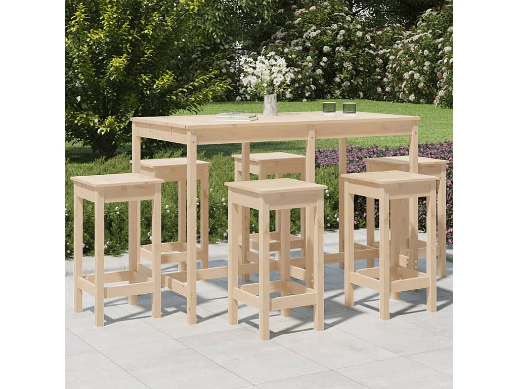 Ensemble de bar de jardin 7 pcs Bois de pin massif