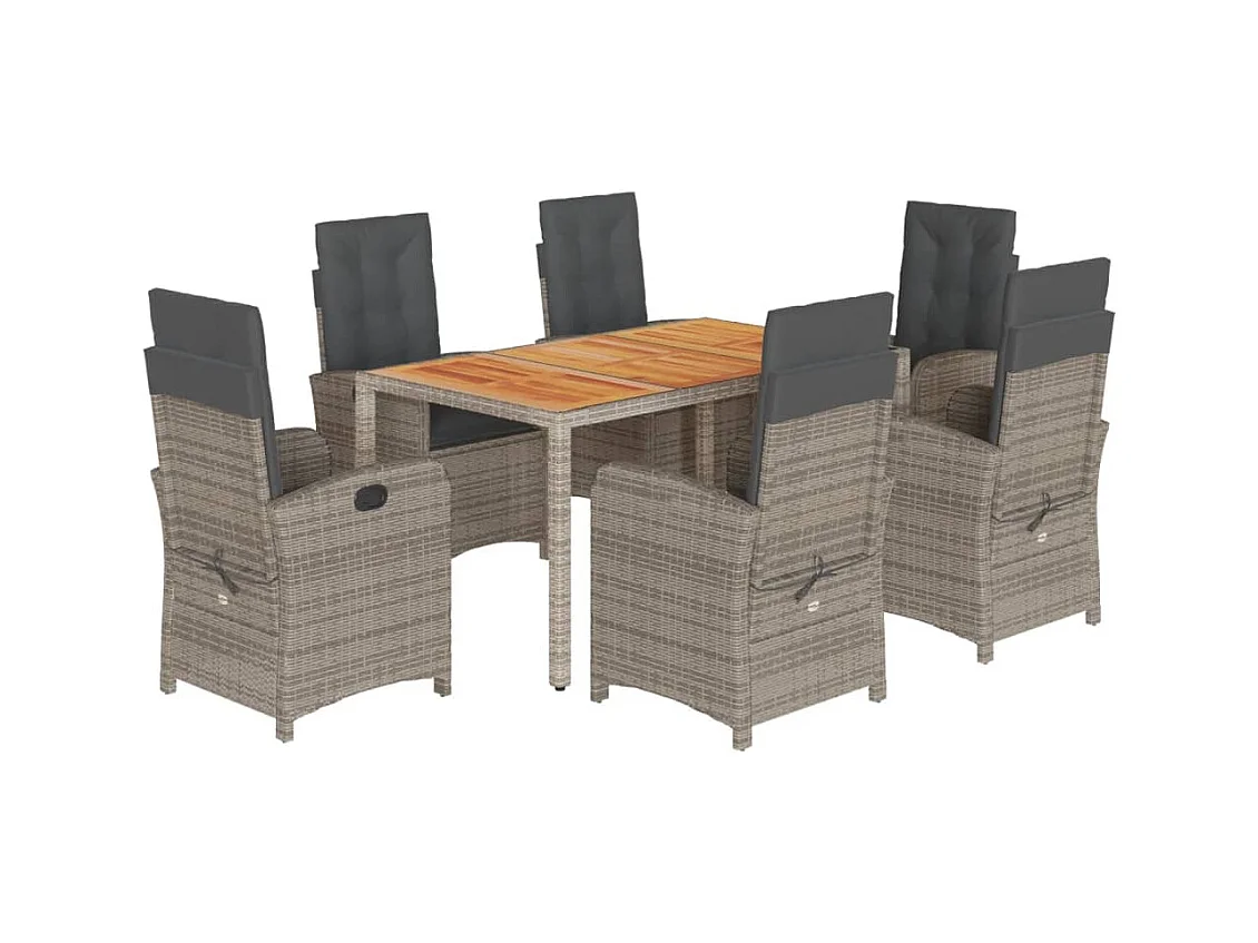 Ensemble à manger de jardin et coussins 7 pcs gris rotin