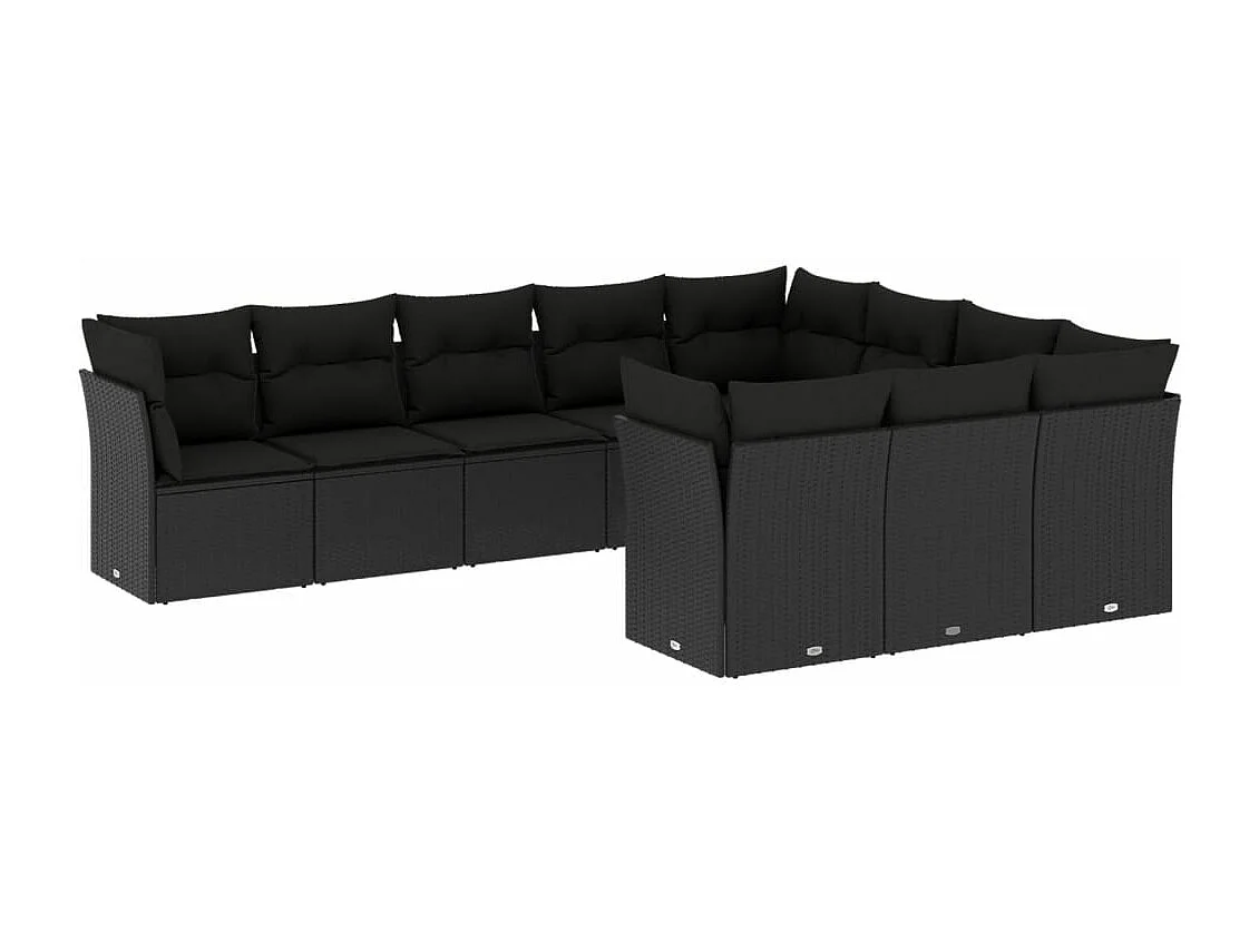 Salon de jardin 10 pcs avec coussins noir résine tressée