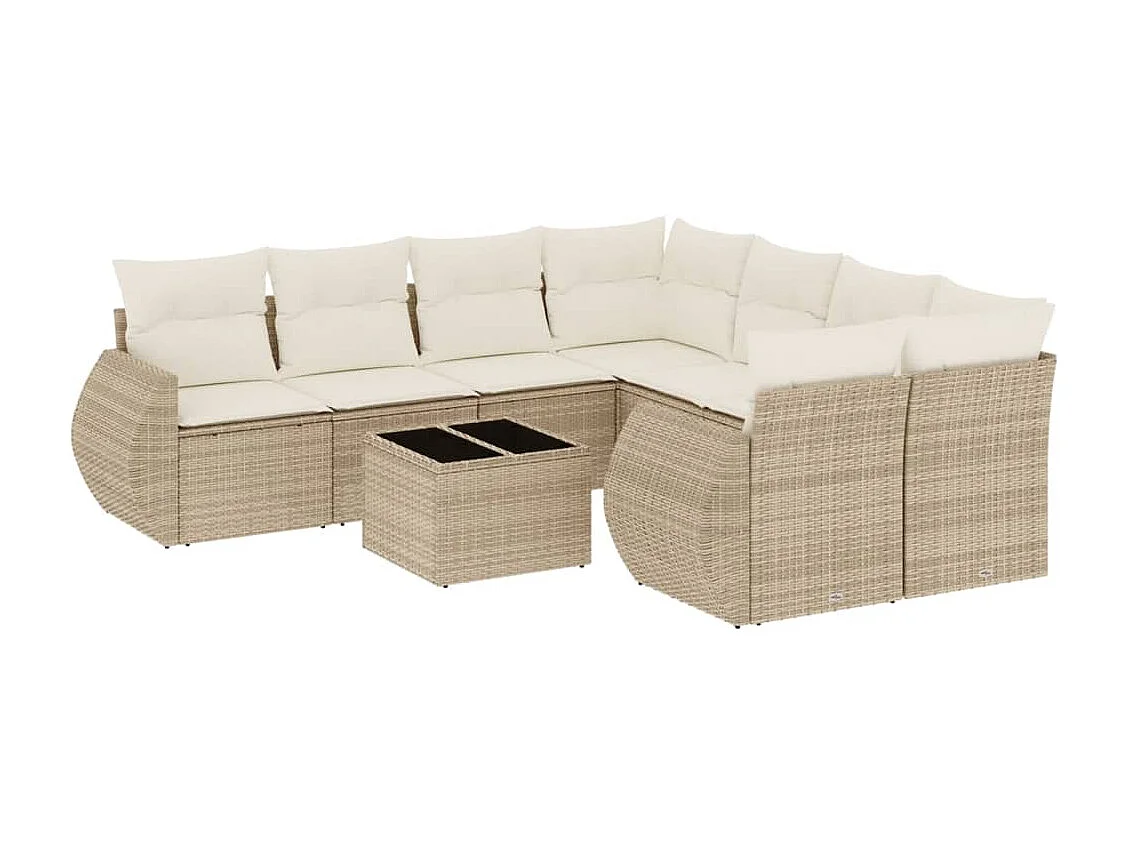 Salon de jardin avec coussins 9 pcs beige résine tressée