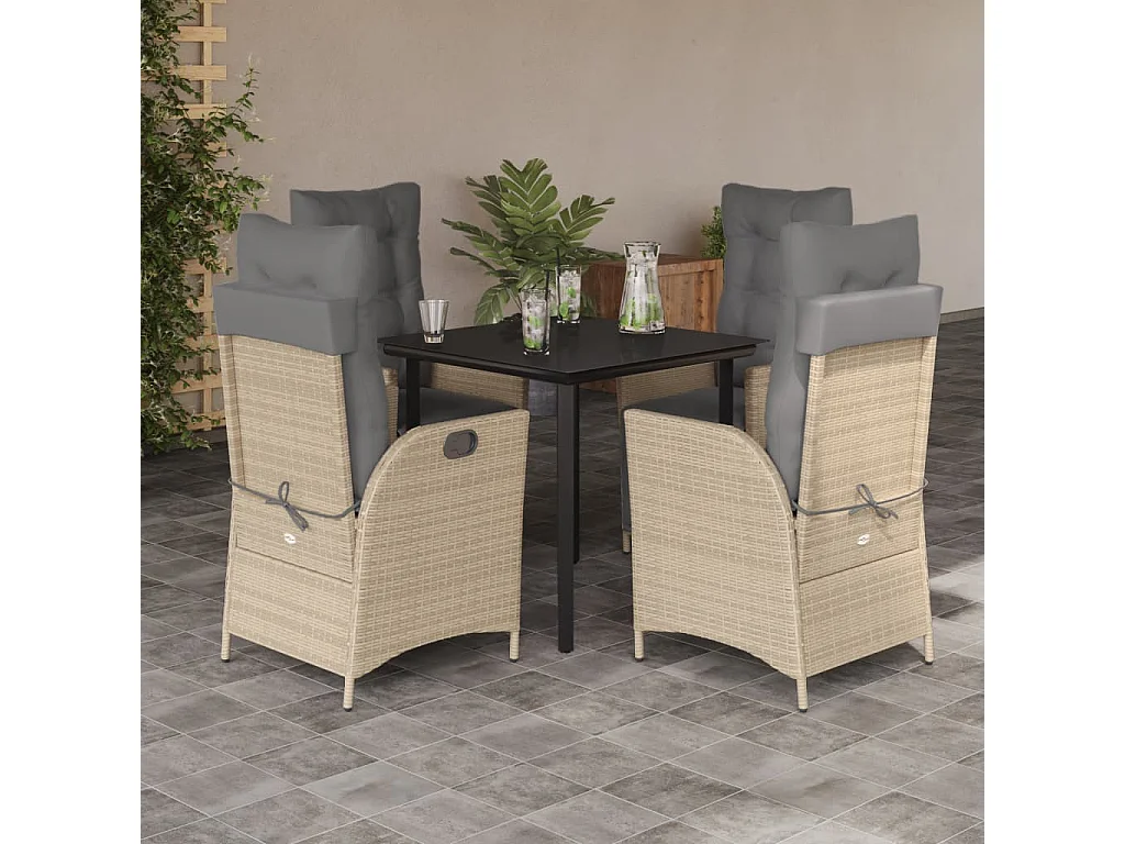 Ensemble à manger de jardin coussins 5 pcs mélange beige rotin