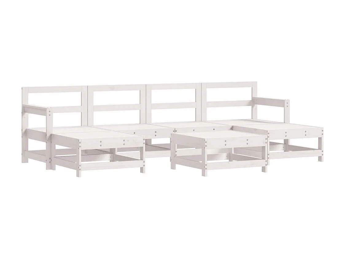 Set Salotto da Giardino 7 pz Bianco in Legno Massello di Pino