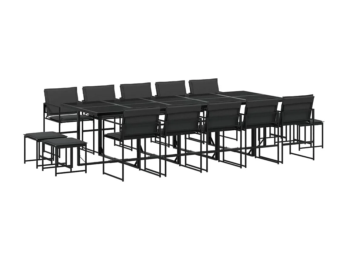 Ensemble à manger de jardin avec coussins 15 pcs noir textilène