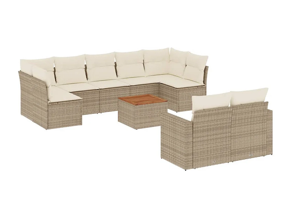 Salon de jardin avec coussins 10 pcs beige résine tressée
