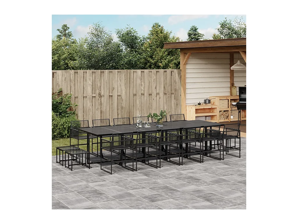 Ensemble à manger de jardin 17 pcs noir résine tressée