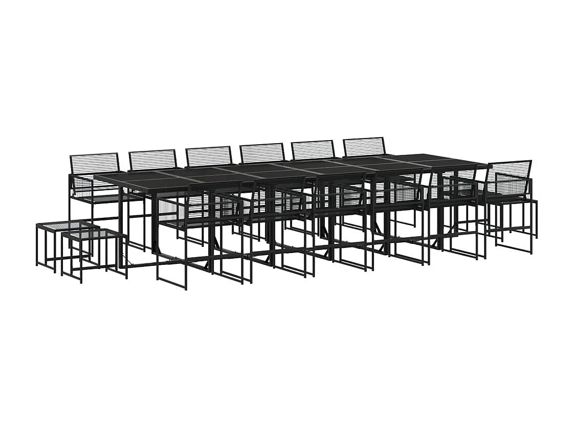 17 pcs conjunto de jantar p/ jardim vime PE preto