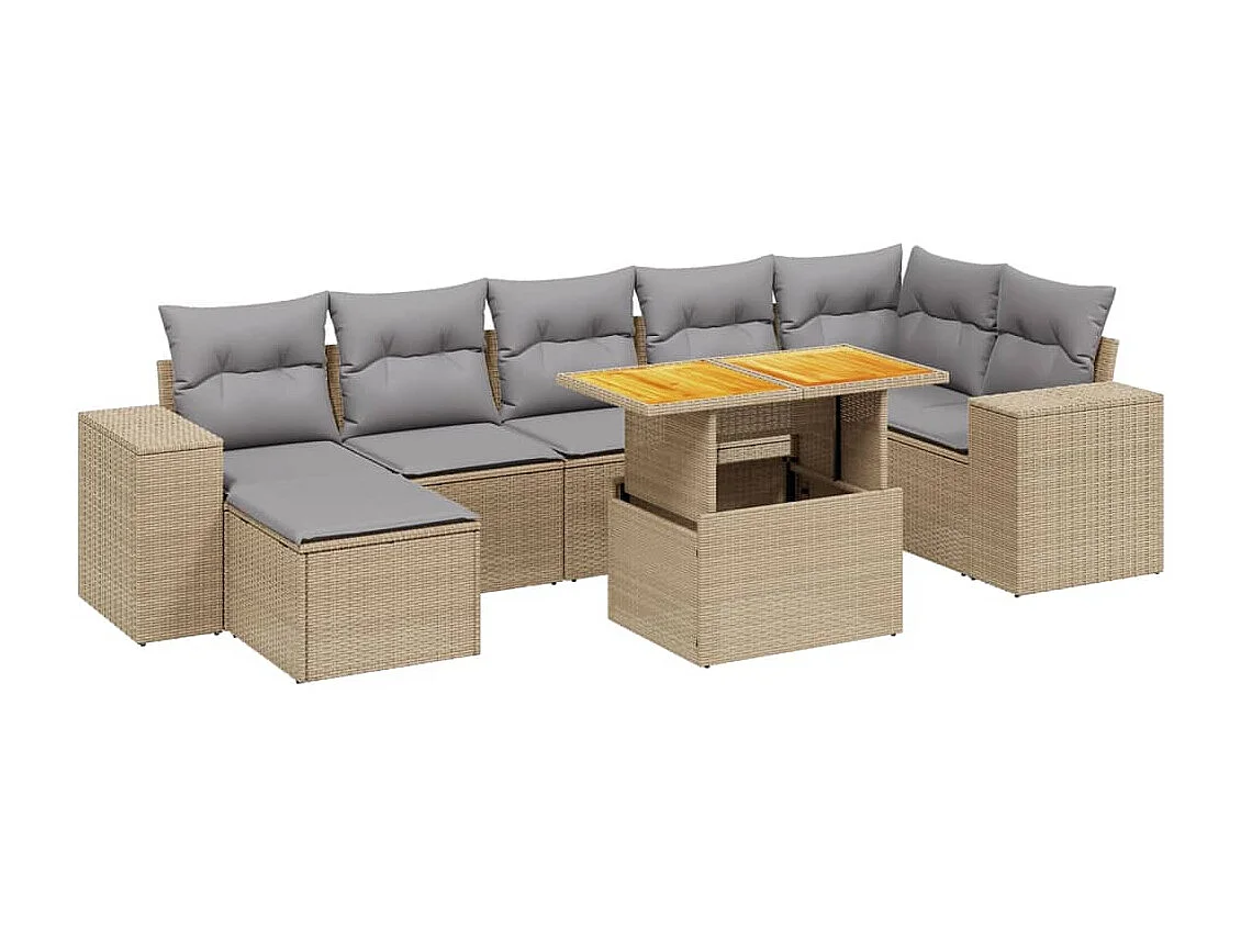 Salon de jardin avec coussins 8 pcs beige résine tressée