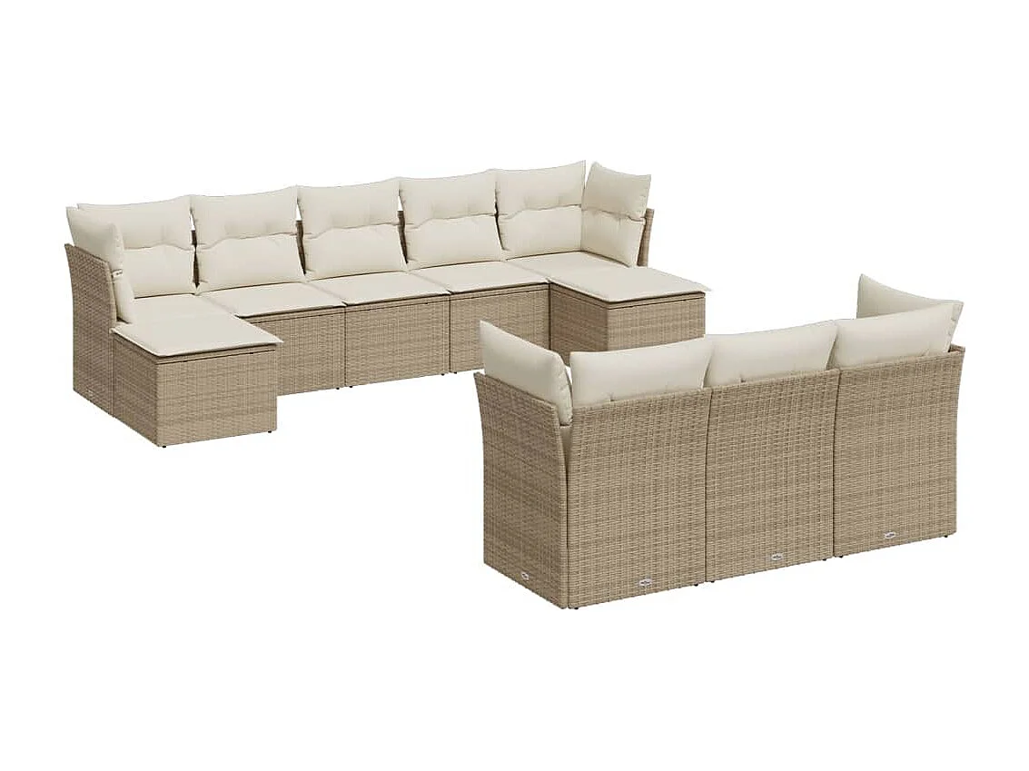 10-delige Loungeset met kussens poly rattan beige