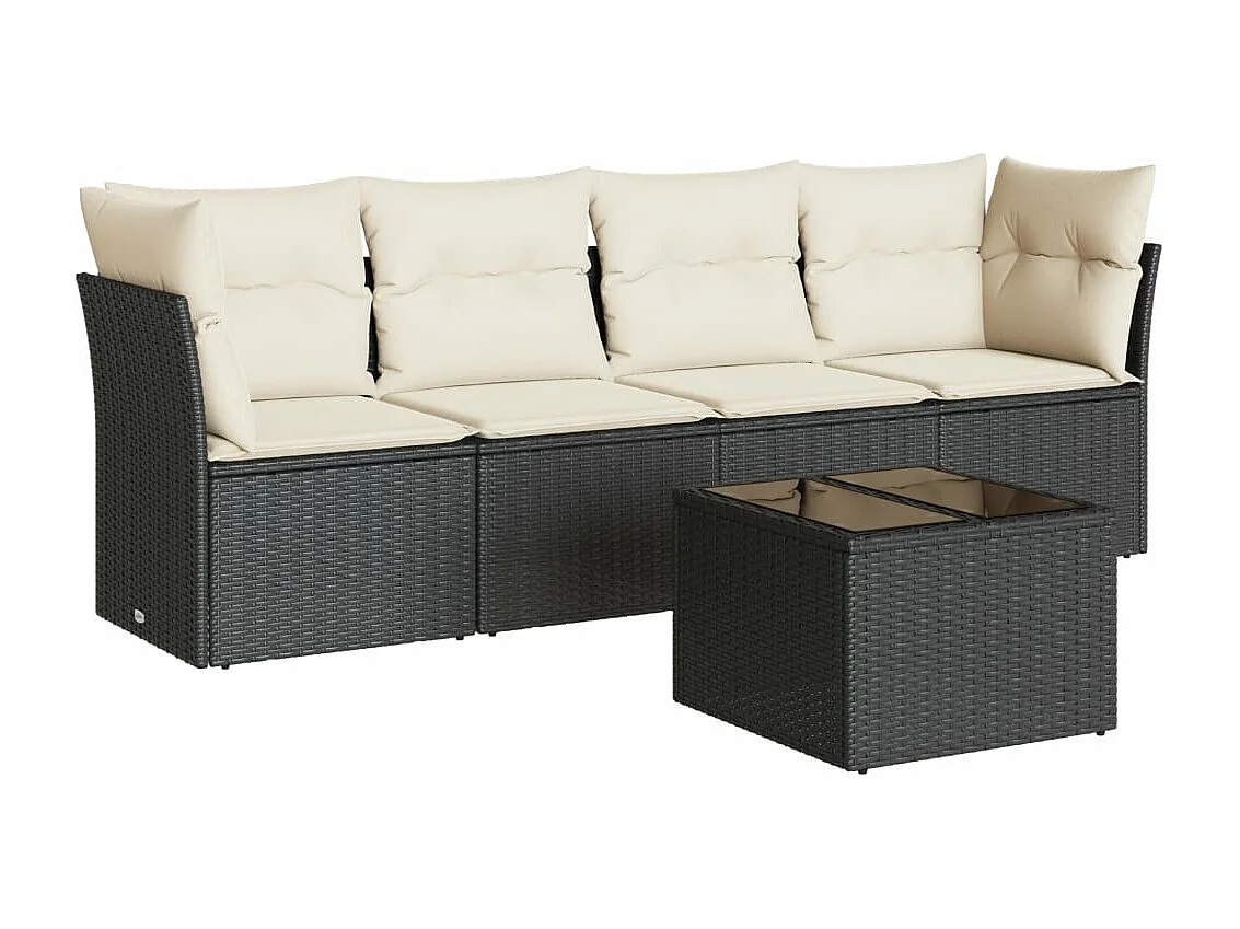 Set Divani da Giardino 5 pz con Cuscini in Polyrattan Nero