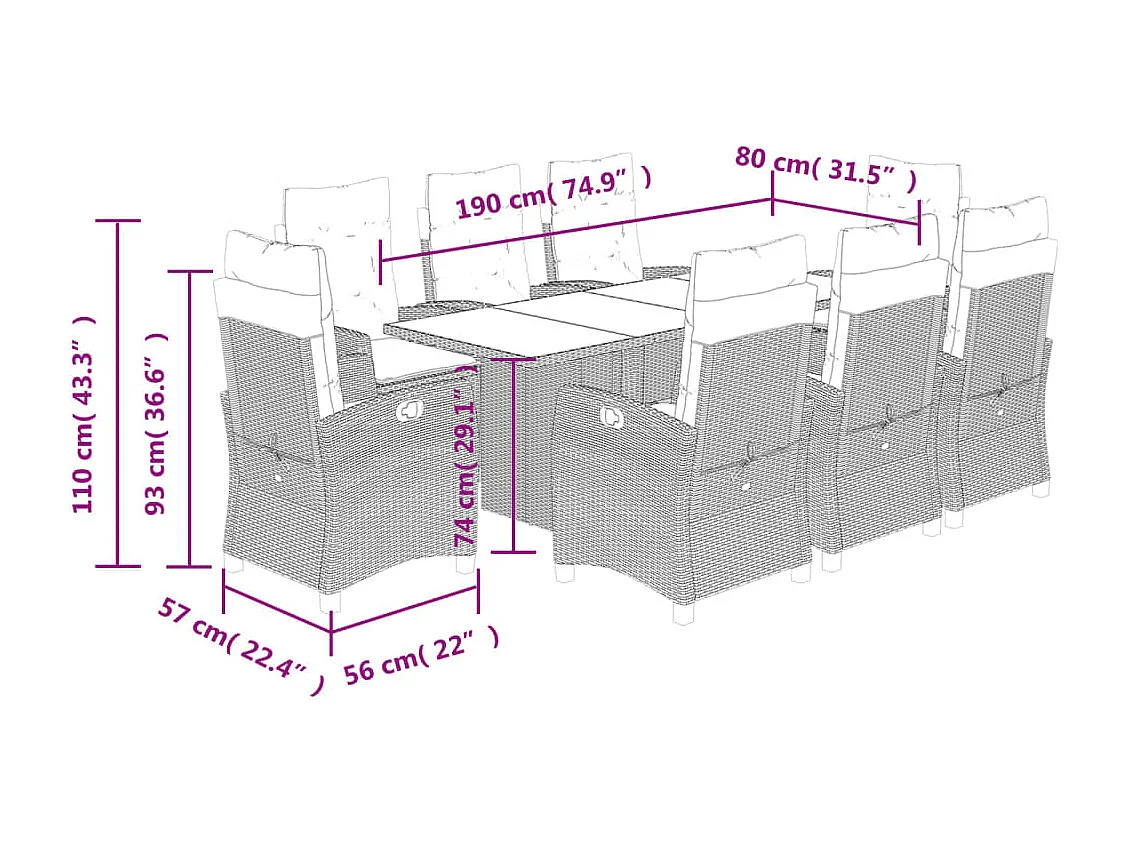 9-delige Tuinset poly rattan zwart