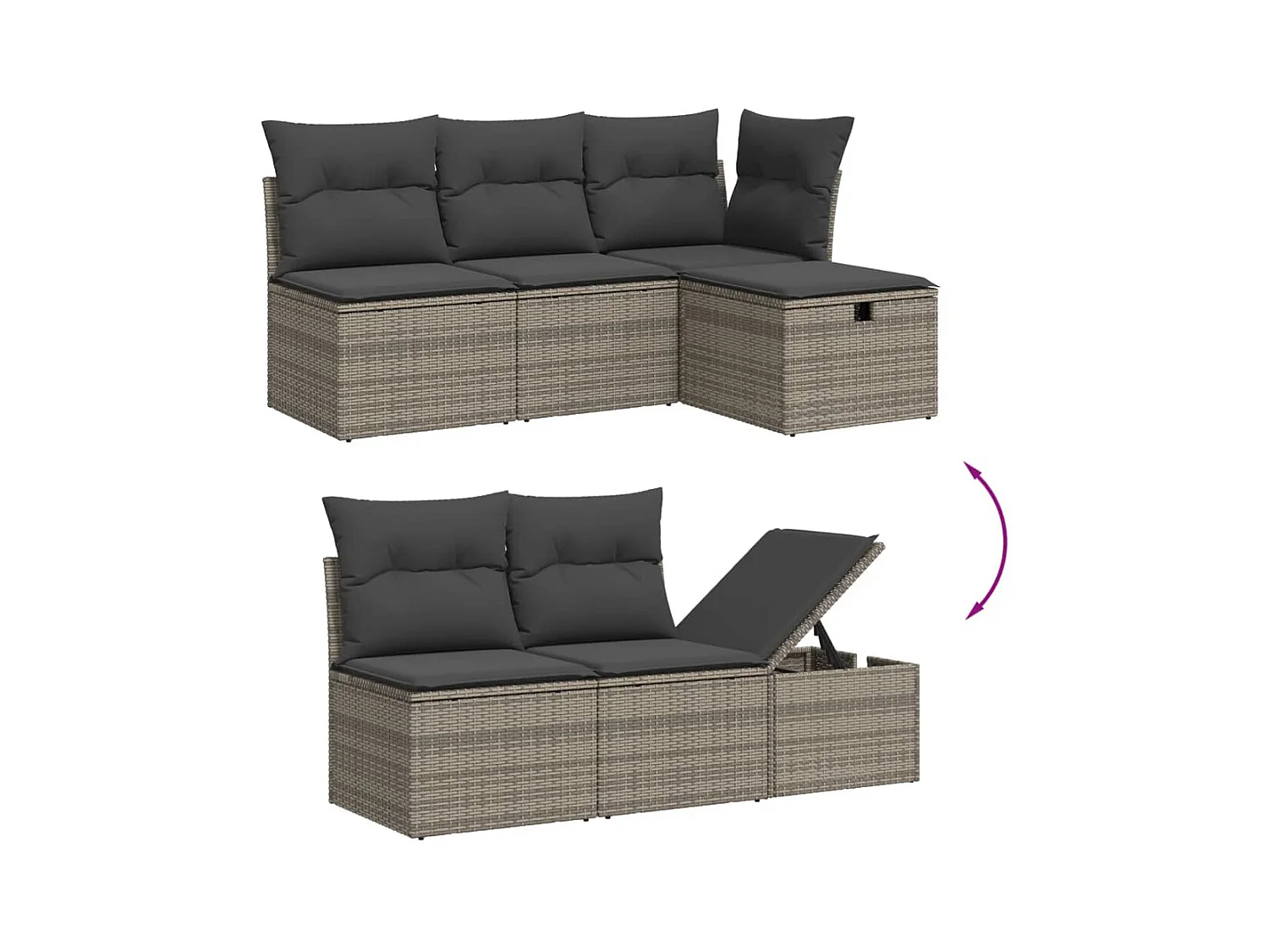 Salon de jardin 6 pcs avec coussins gris résine tressée
