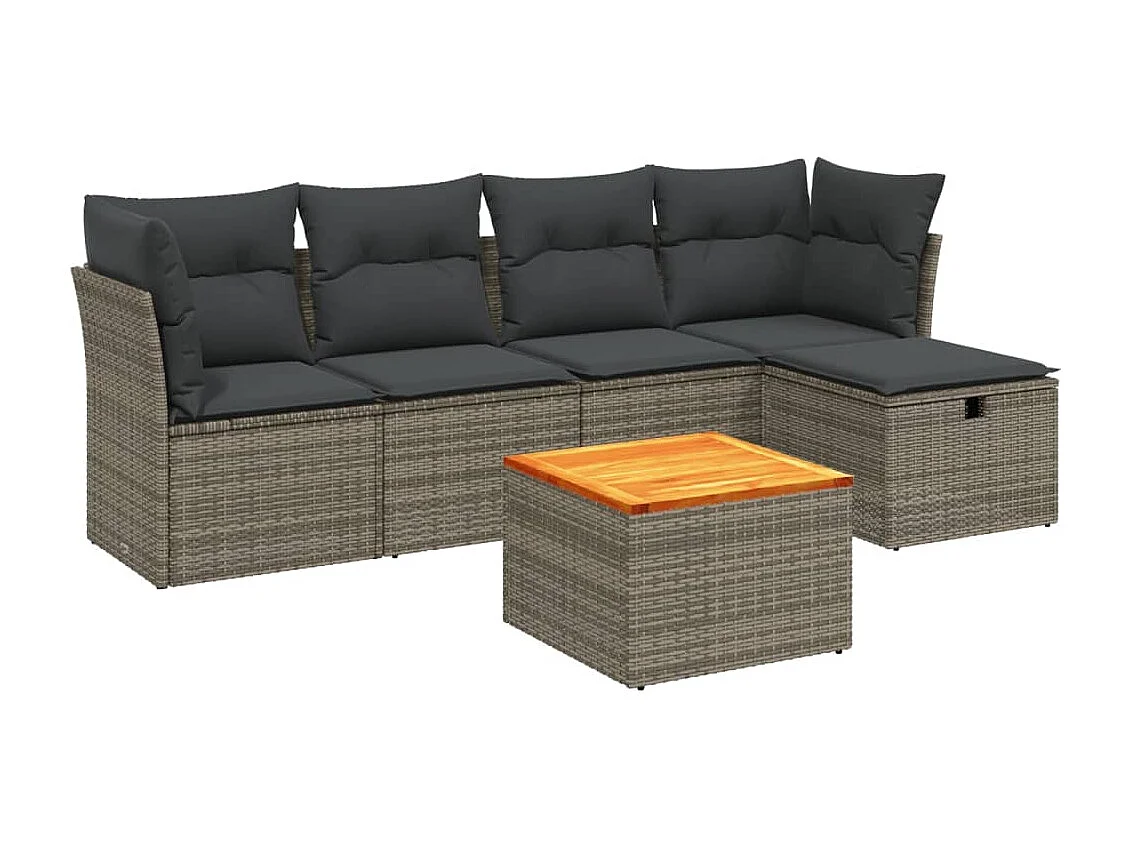 Salon de jardin 6 pcs avec coussins gris résine tressée