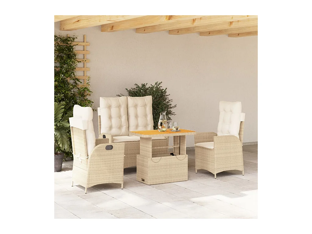 Set de comedor jardín con cojines 4 pzas ratán sintético beige